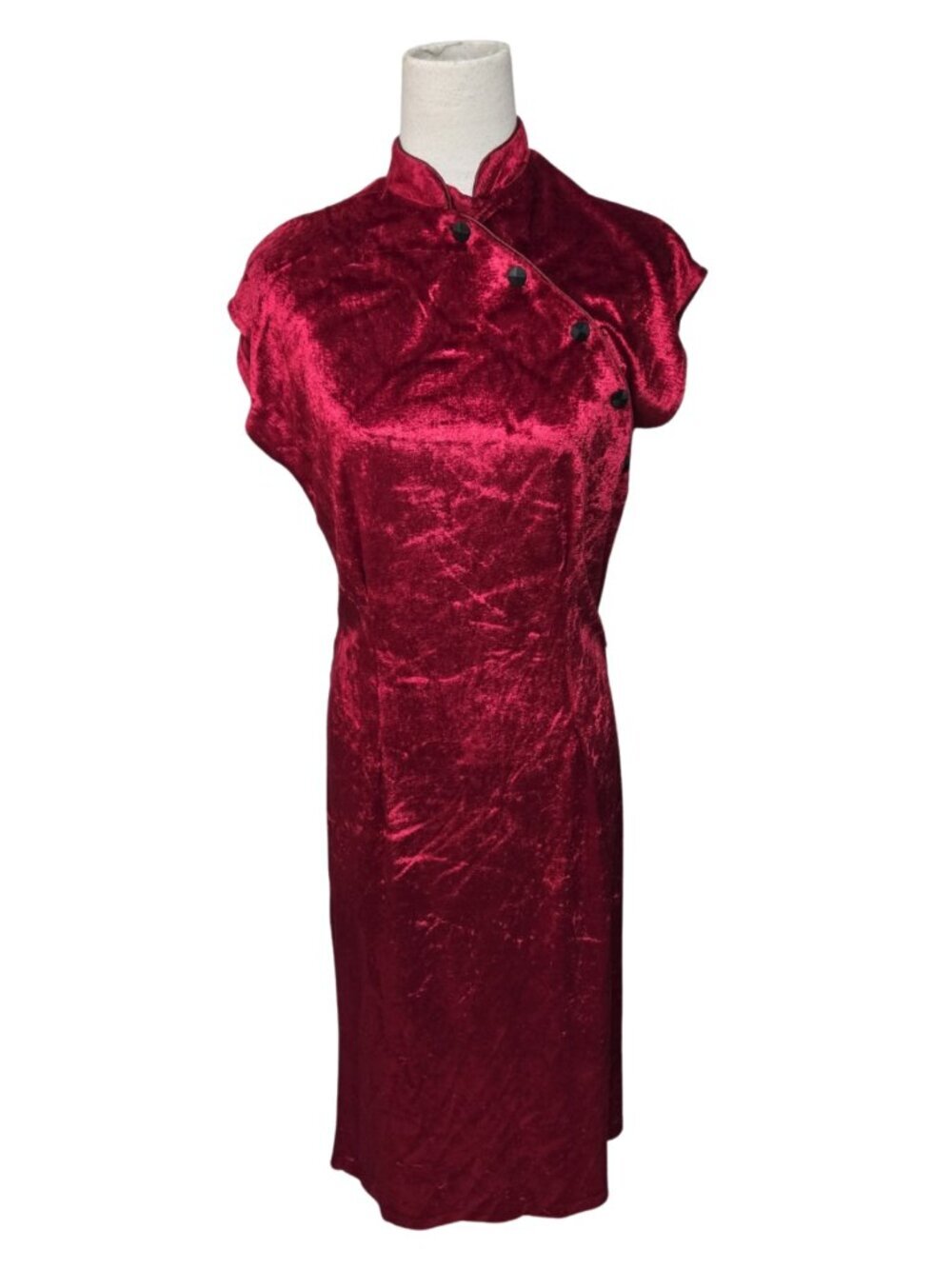 Vintage Y2k Dress Crushed Velvet Red Short Sleeve Midi Whimsigoth Size 7/8